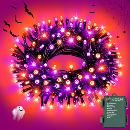 FFZZKJ Halloween Lichterkette Batterie mit Timer 8 Modi Wasserdicht Lichterkette Außen Innen für Halloween Deko Outdoor 30LED 3M, Orange&Lila