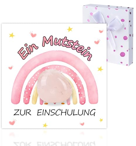 SUBRINGE Geschenke zur Einschulung Mädchen Schultüte Füllung 2025, Glücksbringer Mutstein Einschulung, Schulkind Geschenk mit Motivationskarte, Einschulungsgeschenke, Mutmacher für Kinder (Rosa)