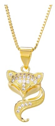 QYYZTQY 925 Sterling Silber Fuchs Halskette für Damen und Herren, Zirkon Fuchs Anhänger Fuchs Tier Halsband Anhänger, Fuchs Mädchen Gold Initial Halskette, Fuchs Schmuck für Frauen, Therian Schmuck