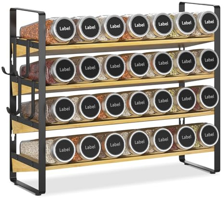 EsLuker.ly Gewürzregal Gewürz Holz Organizer Gewürzorganizer, 4-stufiges Bambus Spice Rack Organizer Gewürzregale Gewürzständer Gewürzhalter Gewurzregalsystem Stehend & Wand für Küchen Speisekammer