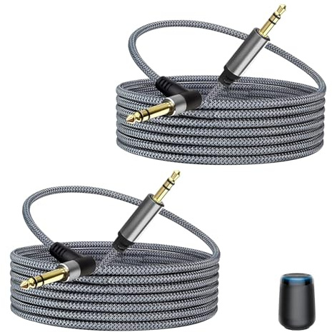 2 Pcs 6.35mm TRS Instrument Cable 2M, 1/4 Inch TRS Cable, Right Angle 90 Degree Male Jack Stereo Audio Cord, Balanced Line Lead for Electric Guitar, Bass, Keyboard, Mixer, Amplifier, Speaker Equalizer