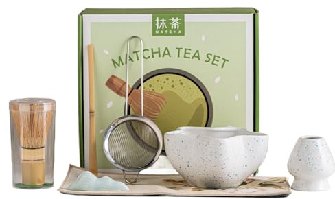 Juego de té – Herramientas tradicionales completas para preparación, relajación en el hogar y atención plena con batidor, utensilios de cerámica para ceremonia de té para reuniones de mujeres y