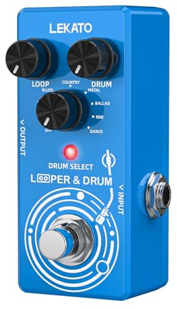 LEKATO Looper Chitarra Pedale Drum Machine, 2 in 1 Drum Looper Pedale, 6 Min Loop Time, 8 scanalature per batteria, Campioni di batteria reali con Tap Tempo, Sovraincisioni illimitate Annulla