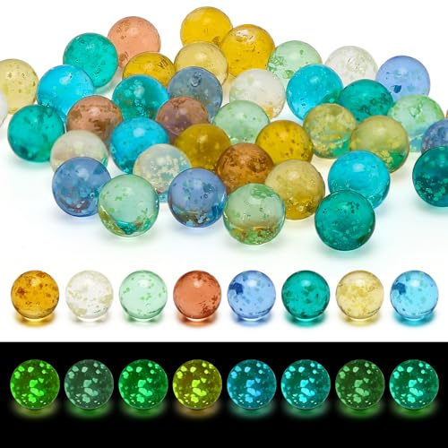 QKJEM 40 biglie di vetro da 16 mm, biglie colorate al buio, per il primo giorno di scuola, marmi fluorescenti, applicabili alla pista di marmo per bambini, fai da te e decorazioni per la casa