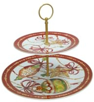 BRANDANI Alzata “Gioco di Luci” – Porcellana con Asta in Metallo Oro Satin, 27×24 h cm, Collezione Natale
