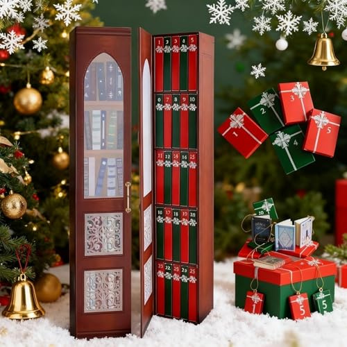 Aiwdeyi Calendario del Avento Mini Libro 2025, Mini Libro Ornamento con 24 libros, Calendario del cuento inverso de Navidad y decoraciones para la casa para los amantes de los libros