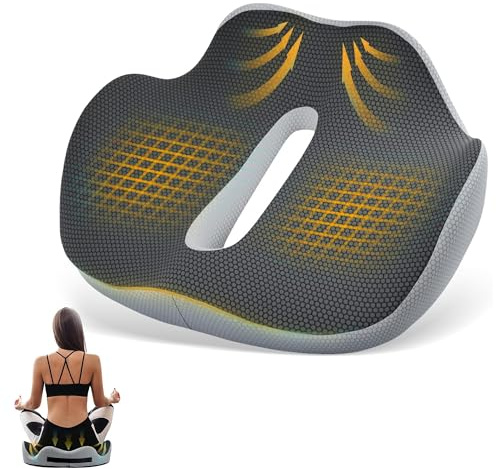 VAYRYS Coussin Ergonomique Assise – Mousse Mémoire de Forme – Coccyx, Bureau, Voiture – Soutien Lombaire, Respirant, Housse Amovible (Gris)