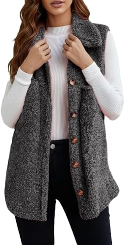 Generisch Chaleco de forro polar para mujer, cálido, largo, de invierno, sin mangas, elegante, chaqueta de invierno con capucha, ligero, cómodo, chaqueta de forro polar con botones, chaqueta de