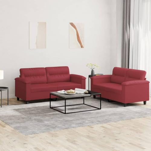 Teenpull 2-TLG. Weinrotes Kunstleder Sofa Set, 150/170cm Breite, mit Kissen, Robuster Metallrahmen, für Wohnzimmer Möbel, Langlebige Polstergarnitur
