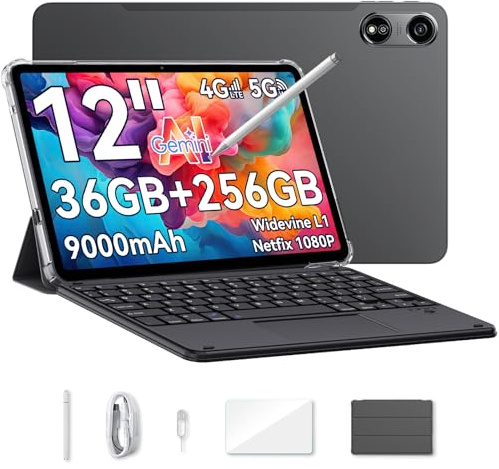 OSCAL PAD 100 Tablet 12 Zoll mit Stift, 36GB +256GB /2TB Android 15 Tablets PC, 2K 120Hz Gaming Tablet, 9000mAh/18W, Gemini AI, Octa-core T615,13MP/4G LTE Dual SIM/5G WiFi/Widevine L1/GPS/Face ID/OTG