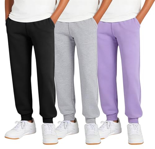 3-pack säckiga träningsbyxor barn, joggingbyxor för flickor, sportbyxor pojkar, träningsbyxor enfärgade, joggingbyxor, bekväma löparbyxor, sport, sweatbyxor, dragsko, joggingbyxor med fickor