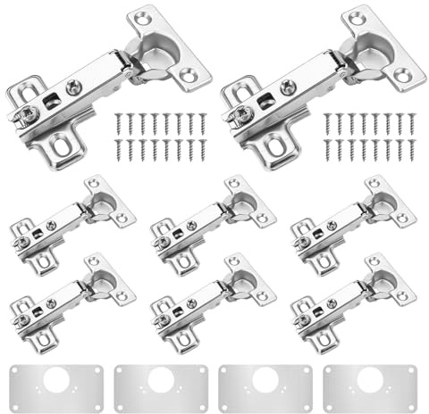 8Pcs 25mm Cabinet Hinges, Concealed Full Overlay Hinges for Kitchen Doors, Cupboards, Wardrobes and Bathroom Cabinets, Durable Hardware with Screws and Hinge Repair Plate