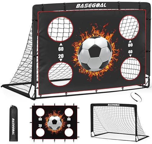 Porte da Calcio per Giardino, Porta da Calcio per 150x120cm, Porticine Da Calcio con Aste In Fibra di Vetro e Reti di Alta Qualità, Bullseye e Borsa per Giardino e Gioco per Interni
