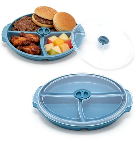 HOVCEH Plato Microondas, 2 Piezas Plato de Microondas con 3 Compartimentos, Reutilizable Platos Dividido en 3 para Dieta Adultos Sin BPA para Recalentar Alimentos