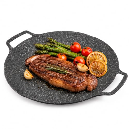 Buachois Sartén Barbacoa Coreana, Plancha Redonda de Aleación de Aluminio con Revestimiento Antiadherente Y Asas Dobles, Compatible con Cocinas de Gas, Inducción Y Eléctricas (Universal Type 33cm)