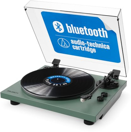 MAJORITY Stylo Bluetooth Turntable Record Player & Record Deck | AT3600L Cartridge, Anti-Skate & Pitch Control | Phono/Line Out | Aluminium Platter, 7-12 Records | 33/45 RPM (Green)