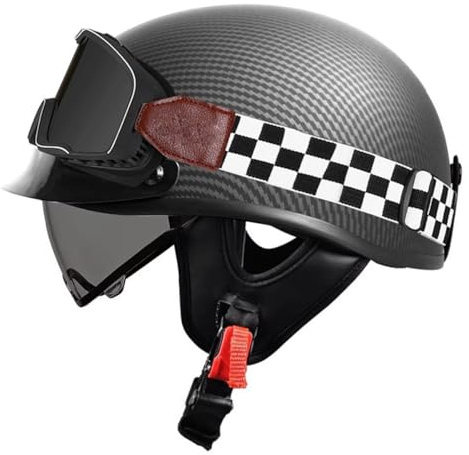 Retrò Elmetto Tedesco Casco Motociclista Caschi Cromwell ECEDOT Omologato Mezzo Moto Caschi Demi-Jet Con Visiera Casco A Scodella Universale Uomo Donna 10,XL:61-62CM