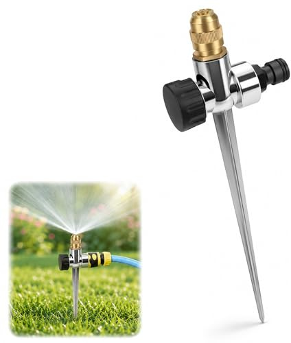 Irrigatore per prato da giardino, ad arco circolare, irrigatore automatico a 360°, sistema di irrigazione circolare con robusto mandrino in metallo regolabile, per prati e piante