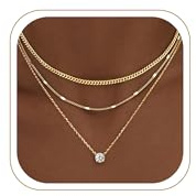 WATEFOER 3 Collares de Oro para Mujer, Delicado Cadena en Capas Chapado en Oro de 14K con Colgante CZ Collar Gargantilla Ajustable Regalos de Joyería para Halloween Navidad