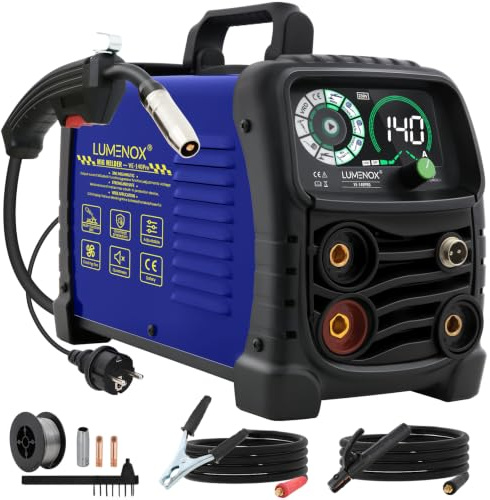 140A MIG Welder Gasless, 3 in 1 Welding Machine Flux Core Welder, 230V Portable Welder with IGBT Inverter, Smart Digital LED Dispaly and Welding Rods Flux Wires