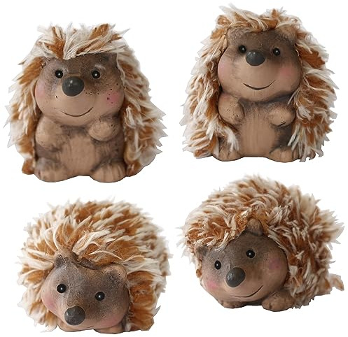matches21 Süße Igel Dekofiguren mit Kunstfell - Herbstdeko Igel 4er Set aus Ton - Putzige Igel als Herbstdekoration 5 cm