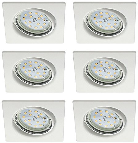 Trango 6er Set 6729-066SMOSD LED Einbaustrahler Weiß matt Eckig inkl. 6x 5 Watt 3 Stufen dimmbar Ultra Flach LED Modul 3000K warmweiß Einbauleuchte, Deckenspot, Einbauspot, Deckenleuchte, Downlight