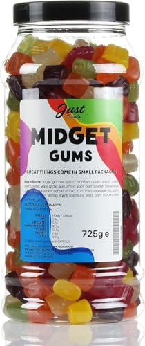Just Treats Soft Midget Gems Retro Sweets Gift Jar – Soft, Chewy Fruit Gum Sweets, The Classic Sweet-Shop Favourite – Nostalgic Sweet Gift, Made in the UK