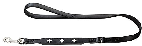 HUNTER Swiss Hundeführleine | Rindsleder, schweizer Kreuz, weiche Handschlaufe, Made in Germany, Farbe: Schwarz, Größe: 18/100