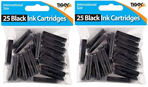 Short Black Universal Standard Ink Cartridges Pack of 50 For Fountain Pens