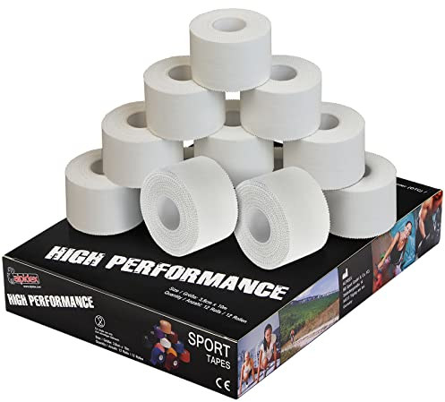 ALPIDEX 12 x Cinta Adhesiva Deportiva 3,8 cm x 10 m Sport Tape 100% Algodón Inelástica Balonmano Fútbol Voleibol Escalada, Color:Blanco