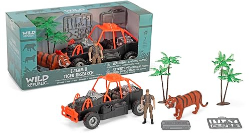 Wild Republic E-Team X Set Tiger Rescue Playset, Action Figure, Animal, Vehicle, Accessories, Gifts for Kids