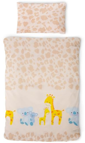Gräfenstayn® 2 Piezas Juego de Cama para niños con Motivos de Animales y Cremallera integrada Hecha de 100% algodón, Funda nórdica de 135x100 cm y Funda de Almohada de 60 x 40cm (Jirafa & Koala)