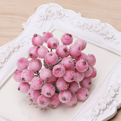 Chiic 40 Stück künstliche Stechpalmenbeeren gefrostet 12 mm Mini Weihnachten Frost Beeren Blume Dekor Rose