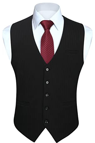 HISDERN Gilet Nero da uomo in cotone solido con gilet da lavoro formale da uomo