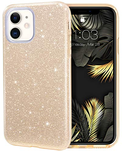 MILPROX iPhone 11 Hülle Glitzer Schutzhülle Bling DREI-Schicht-Hybridstruktur Slim Kristallklar schützende Hülle kompatibel mit iPhone 11 6.1 Zoll （Gold