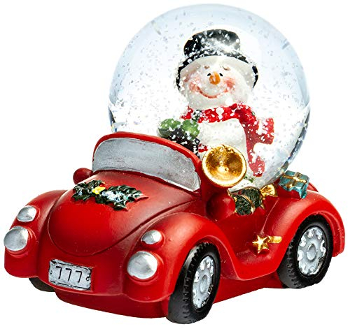 SIKORA SK04 Kleine Glas Deko Schneekugel Schneemann im Auto Weihnachten Weihnachtsdeko D:45mm