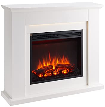 BALDERIA cheminée électrique Hektor | Foyer électrique sur Pieds avec Effet de Flammes 3D | Chauffage 2000W, éclairage LED | Cheminée de Sol avec télécommande, minuteur & Thermostat | Blanc
