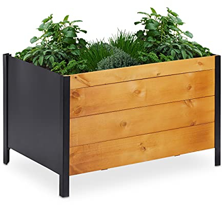 Relaxdays Huerto Urbano con Tela, 48x78x51 cm, Jardinera Madera, Terraza, Balcón y Jardín, Rectangular, Marrón Natural