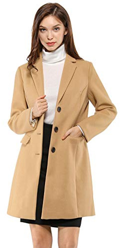 Allegra K einreihiger Wintermantel für Damen mit gekerbtem Revers, brauntöne, 50