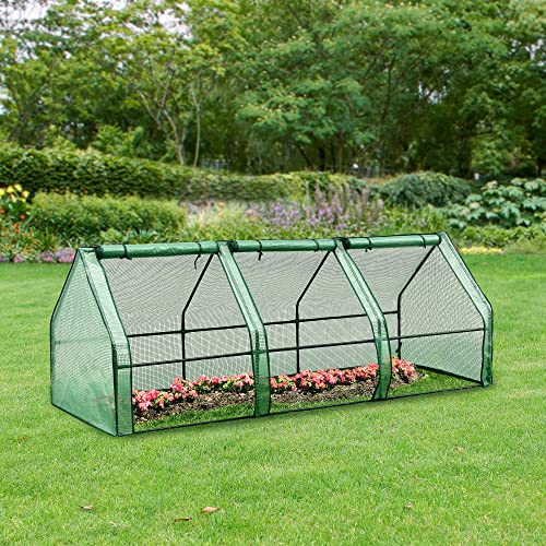 [en.casa] Mini Gewächshaus Höflein 240x90x90cm Foliengewächshaus für draußen Treibhaus mit Reißverschluss und 3 Fenstern Gitternetzfolie Grün
