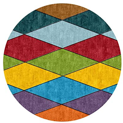 Designer Teppich Rund Kurzflor Moderner Orientteppich Klassisch Gemustert Ornamente für Wohnzimmer Schlafzimmer Kinderzimmer,braun gelb blau rot grün geometrisch,Round ø200cm