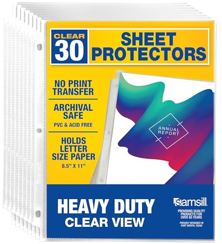 Samsill 30 Pack Heavy Duty Sheet Protectors, Crystal Clear, 8.5x11 Inch Page Protectors for 3 Ring Binder, Letter Size Protectors with Reinforced Holes, Clear Document Sleeve, Top Loading, Acid Free