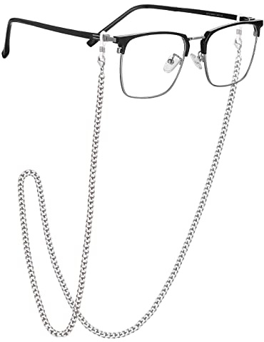 EPIRORA Catena per occhiali da donna, uomo, con cinturino per occhiali da sole, con cordino, cordoncino, anti-smarrimento per occhiali, Argento, 1 pezzo., Etichettalia unica
