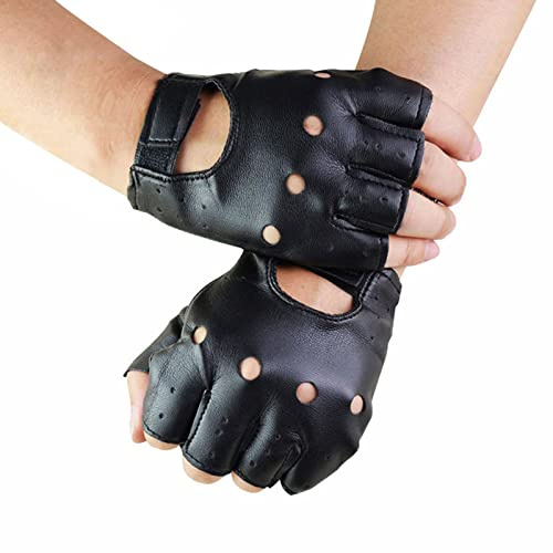 Guanti a mezze dita, guanti punk in pelle, guanti da ciclismo mezze dita, guanti hip hop senza dita neri, guanti da motore in pelle, 1 paio di guanti senza dita unisex in pelle sintetica nera per uomo