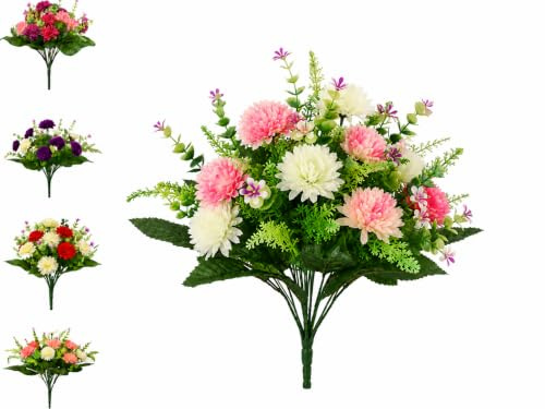 Mr. Barry's Bouquet de cimetière artificiel avec chrysanthèmes roses et crème 41 cm | Chrysanthèmes artificiels roses et crème avec tiges métalliques pour les tombes et les cimetières