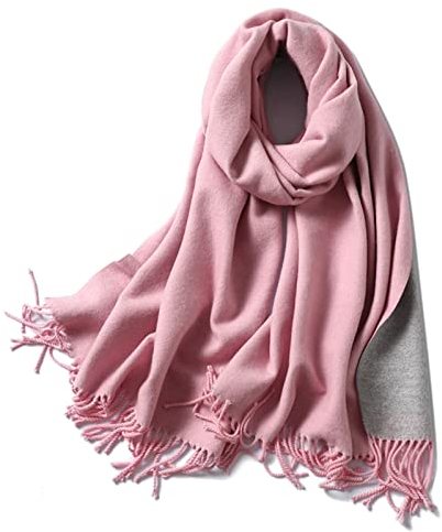 Whoiy Kaschmirschal Damen Grau, Schal Damen Herbst Doppelt Einfarbig mit Quaste Rosa 200X65cm Warmer Winterschal-Poncho