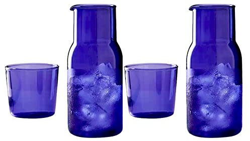 Flueyer Set di 2 caraffe d'acqua da comodino con bicchiere di vetro, 481,9 g, caraffa d'acqua e vetro vintage succhi di frutta bottiglia collutorio per cucina, camera da letto e bagno