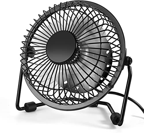 AMKEN Small Desk Fan, 4 Inch USB Fan Powered by USB, 360° Rotation - Small Fans for Bedroom, Office, Table - Ultra-quiet Personal Cooling Fan with Metal Construction