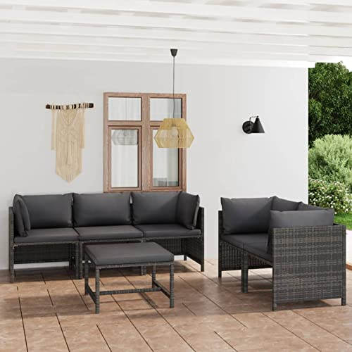 Yolola gartenmöbel Lounge Set Rattan Gartenmöbel Ecklounge Sofa Rattan Outdoor Gartenlounge Terrasse Gartensofa Eckbank Tisch Gartengarnitur Terrasse Sitzecke Eckgarnitur -Grau-6-tlg