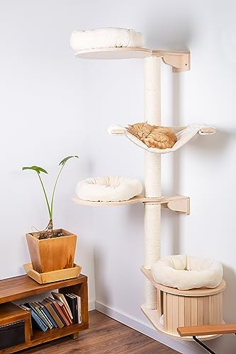 Natural Paradise – Wandkratzbaum Magnolia | Platzsparender Kratzbaum Zur Wandmontage | H 200 x L 112 x B 85 cm | Creme